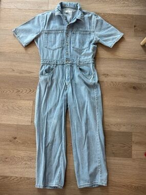 Light Wash Denim Short Sleeve Jumpsuit